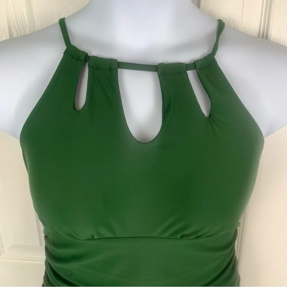 CUPSHE Women's Green Swimsuit One Piece High Neck Cutouts Lace Up Back Large NWT